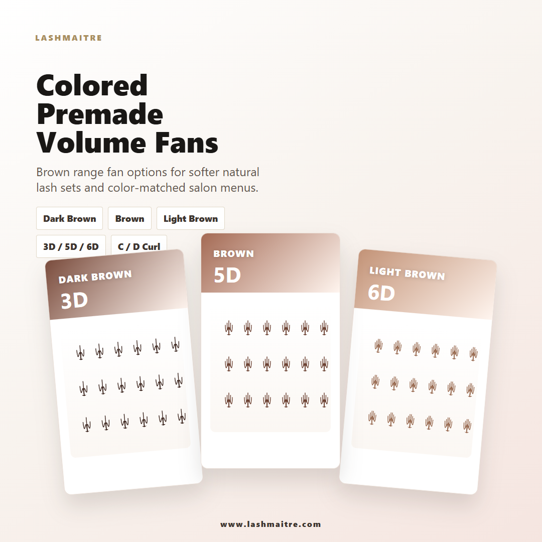 Colored premade volume fans for lash category comparison
