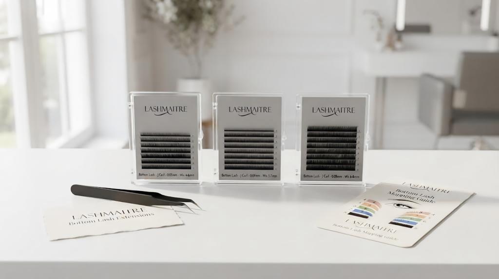 LASHMAITRE bottom lash extensions and lower lash tray samples for salon buyers