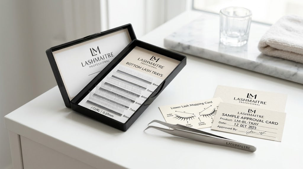 LASHMAITRE bottom lash tray sample approval card for lower lash extension buyers