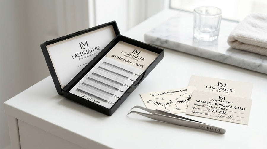 LASHMAITRE bottom lash tray sample approval card for lower lash extension buyers