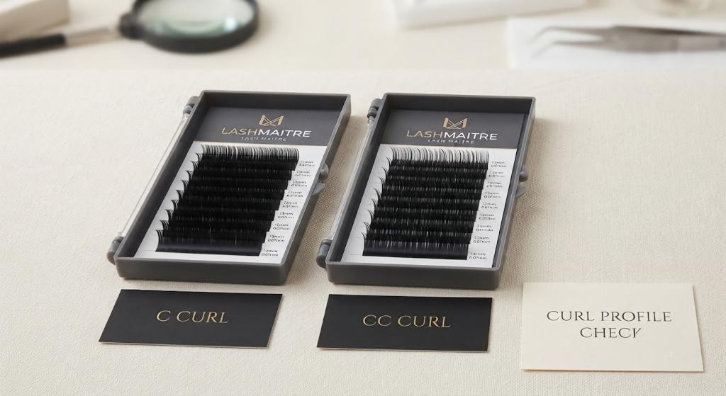LASHMAITRE C curl and CC curl lash extension tray profile comparison