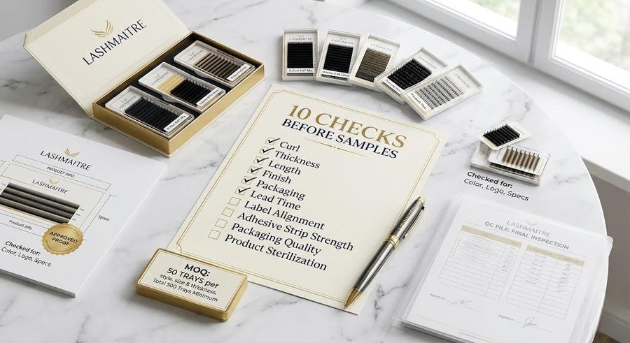 LASHMAITRE colored and brown lash extension sample checklist for salon buyers