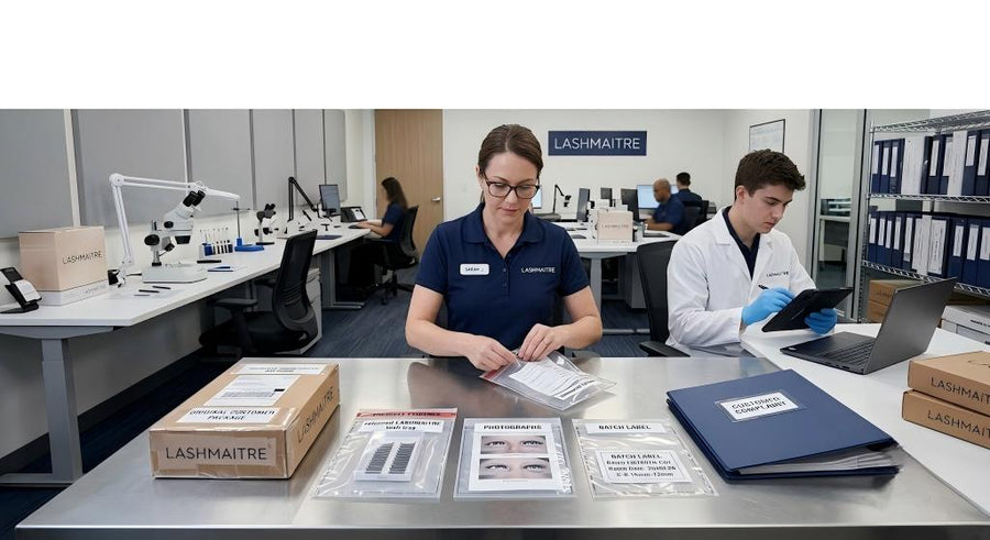 LASHMAITRE complaint investigation team reviewing customer evidence and batch records