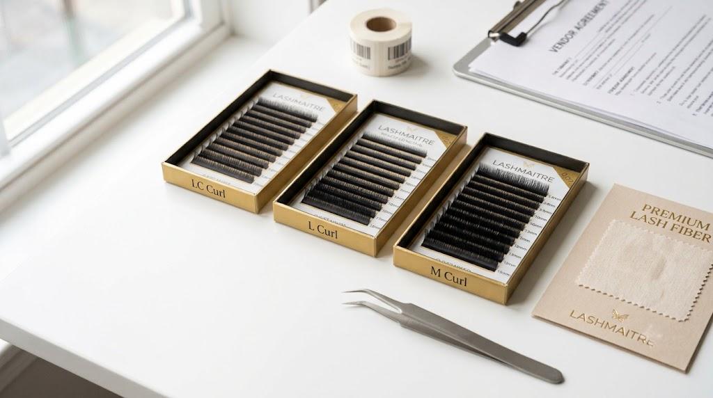LASHMAITRE LC Curl L Curl and M Curl lash extension trays for specialty curl comparison