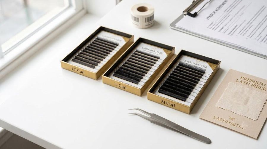 LASHMAITRE LC Curl L Curl and M Curl lash extension trays for specialty curl comparison