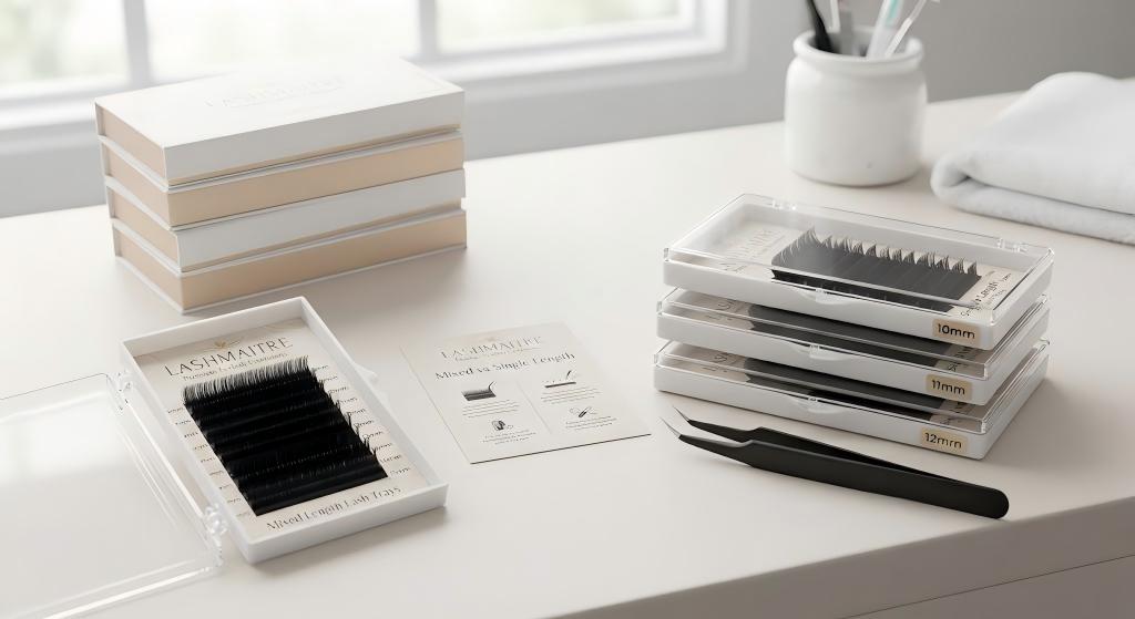 LASHMAITRE mixed lash trays and single length lash trays comparison for salon stocking