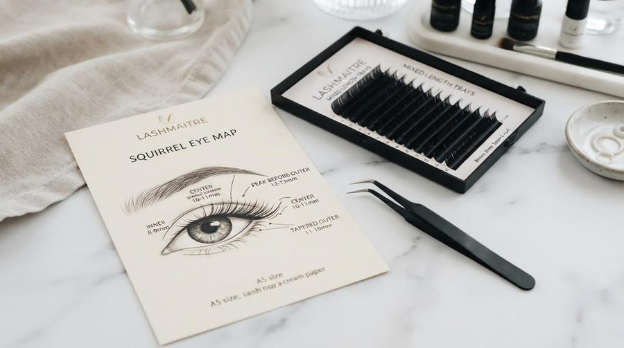 LASHMAITRE squirrel eye lash extensions map with a mixed length lash tray