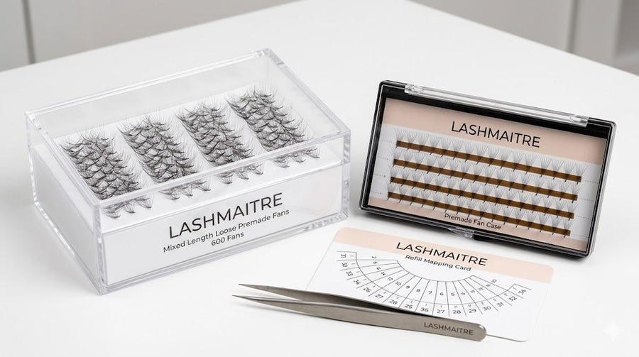 LASHMAITRE branded lash trays and private label samples for eyelash factory evaluation