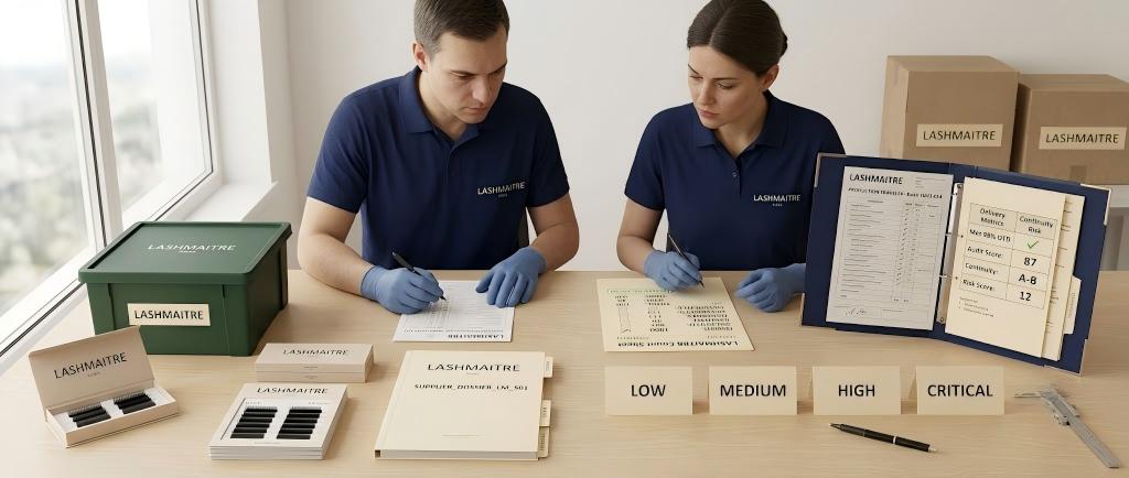 LASHMAITRE wholesale lash purchase order review covering SKU, quantity, price and delivery controls