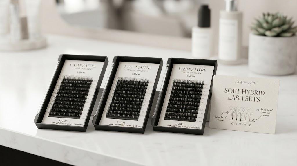 LASHMAITRE YY lash extensions trays for soft hybrid lash sets with mapping card