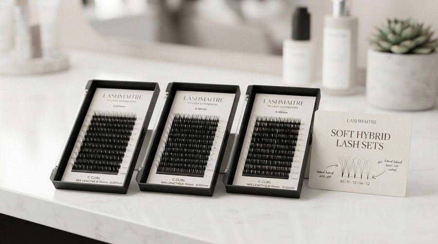 LASHMAITRE YY lash extensions trays for soft hybrid lash sets with mapping card