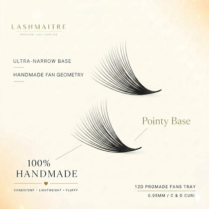 LASHMAITRE 12D Promade Fans Tray - 500 Fans pointy base and handmade fan geometry guide