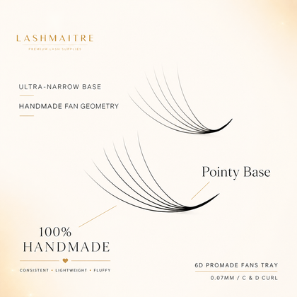 LASHMAITRE 6D Promade Fans Tray - 500 Fans pointy base and handmade fan geometry guide