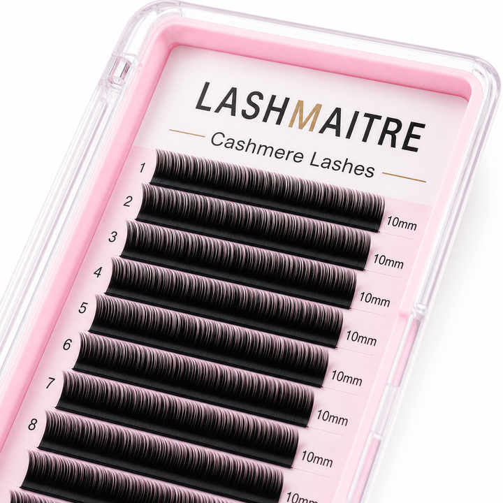 LASHMAITRE Cashmere Volume Lash Trays - M Curl 45 degree curl and fiber detail
