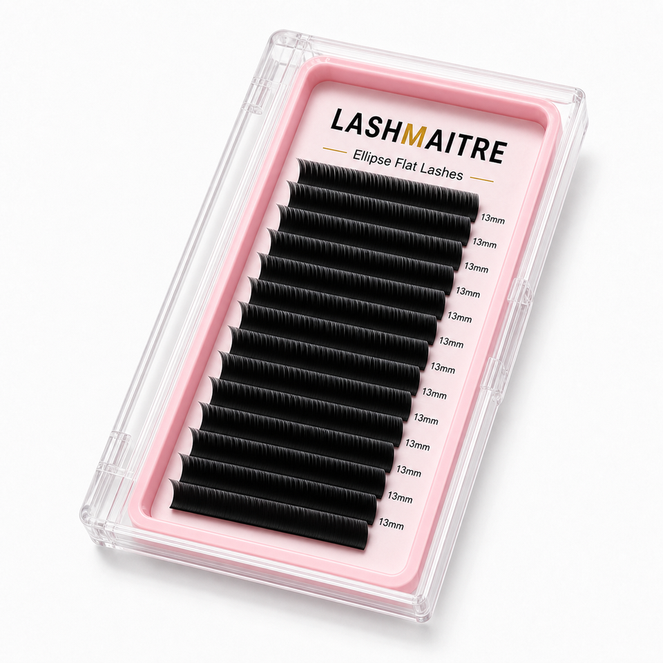 Close-up of LASHMAITRE ellipse flat lash curl and fiber profile