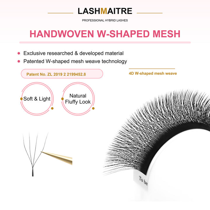 LASHMAITRE W Shape 4D Premade Volume Fan Lashes handwoven W-shaped mesh detail