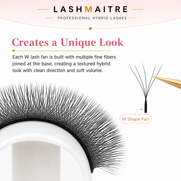 LASHMAITRE W Shape 5D Premade Volume Fan Lashes creates a unique look detail