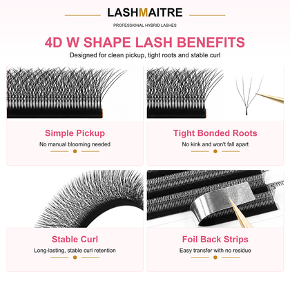 LASHMAITRE W Shape 4D Premade Volume Fan Lashes 4D W shape lash benefits detail
